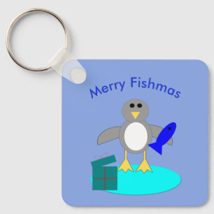 Feliz Natal Pesca Pinguim Chaveiro