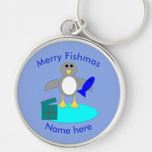 Feliz Natal Pesca Pinguim Chaveiro