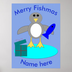 Feliz Natal Pesca Pinguim Poster