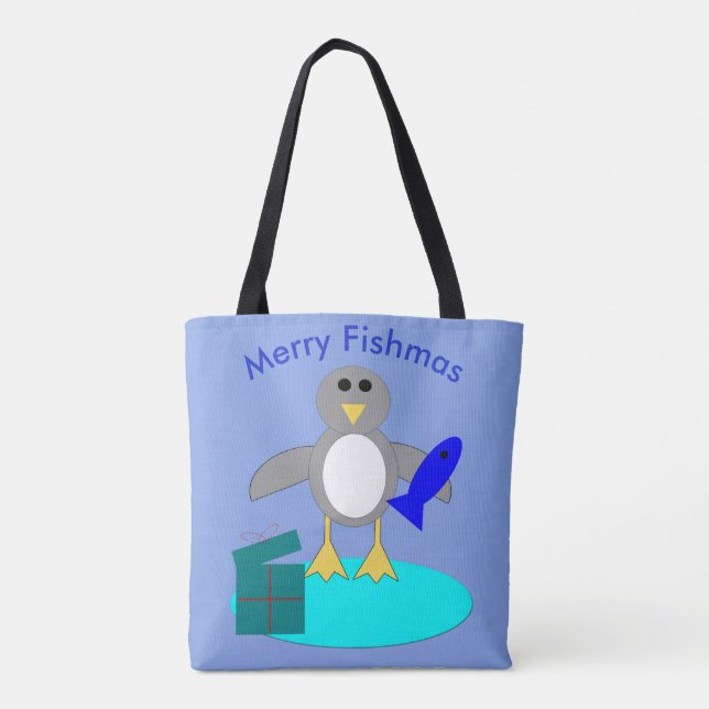 Feliz Natal Pesca Pinguim Tote Bag (Verso)