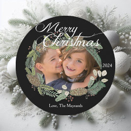 Feliz Natal Pine Cone e Cartão com fotos Verde