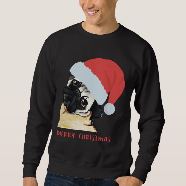 Feliz Natal Pug com camiseta Clássica de Santa Hat (Frente)