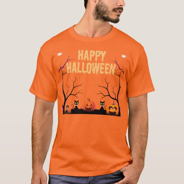 Feliz Natal Pumpkin & Gats Orange T-Shirt (Frente)
