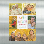 Feliz Natal Rainbow Family Foto Collage Magnet<br><div class="desc">Este cartão magnético feliz e moderno de feriados felizes apresenta um layout clássico de 5 fotos da família em um fundo branco com bonito tipografia do arco-íris. Este lindo cartão magnético fotográfico de férias mostra a colagem de fotografias do seu próprio filho em volta da sua mensagem colorida para o...</div>