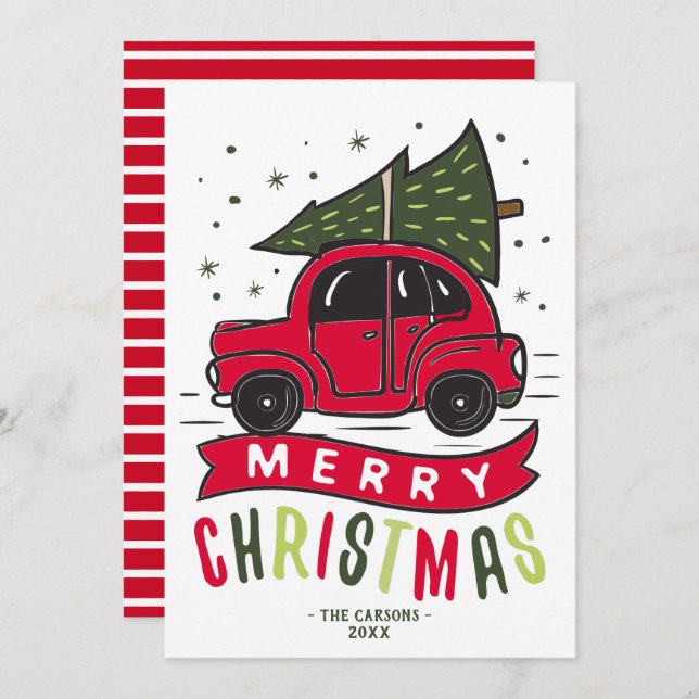 Feliz Natal Red Car Tree Name Modelo Cute (Frente/Verso)