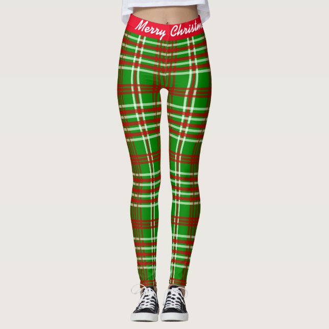 Feliz Natal, Red & Green Xadrez Leggings (Frente)