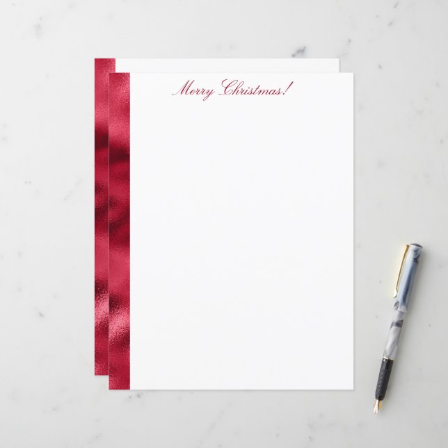 Feliz Natal Red Satin Chic Papel de carta (Frente/Verso In Situ)