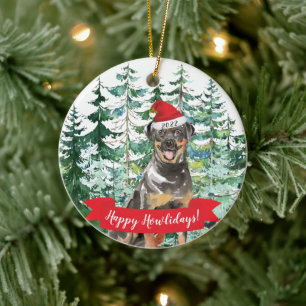 Feliz Natal Rottweiler Cachorro Enfeite de Natal
