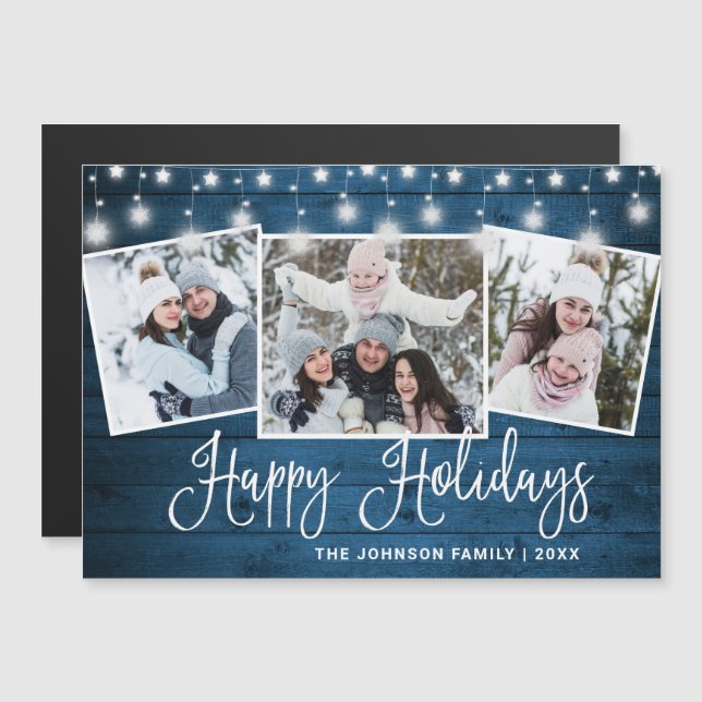 Feliz Natal Rustic 3 PHOTO Magnetic Card (Frente/Verso)