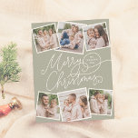 Feliz Natal Sage Green 6 Fotografias Orçamento<br><div class="desc">Espalhe a alegria de férias com este charmoso cartão com fotos verde de Natal! A frente apresenta "Feliz Natal" na caligrafia manuscrita, com seu nome de família e o ano em um dos florescimentos. Adicione um toque pessoal com seis fotos personalizadas — três no topo e três no fundo —...</div>