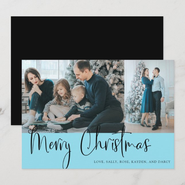 Feliz Natal - Script 2 Photo Holiday Blue (Frente/Verso)