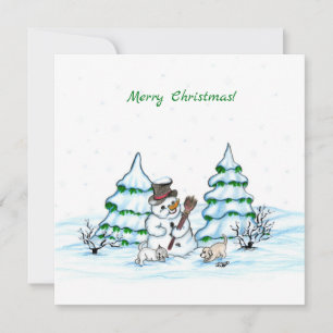 Feliz Natal! Snowman com Cat e Puppy