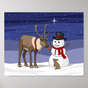 Feliz Natal Snowman e Poster de Reindeer Cute