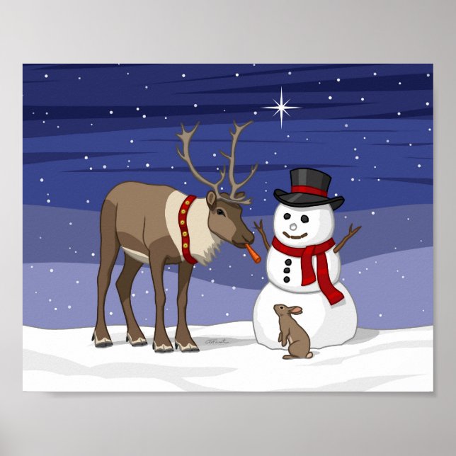 Feliz Natal Snowman e Poster de Reindeer Cute (Frente)