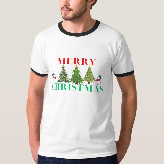 Feliz Natal Snowman e Tree T-shirt (Frente)