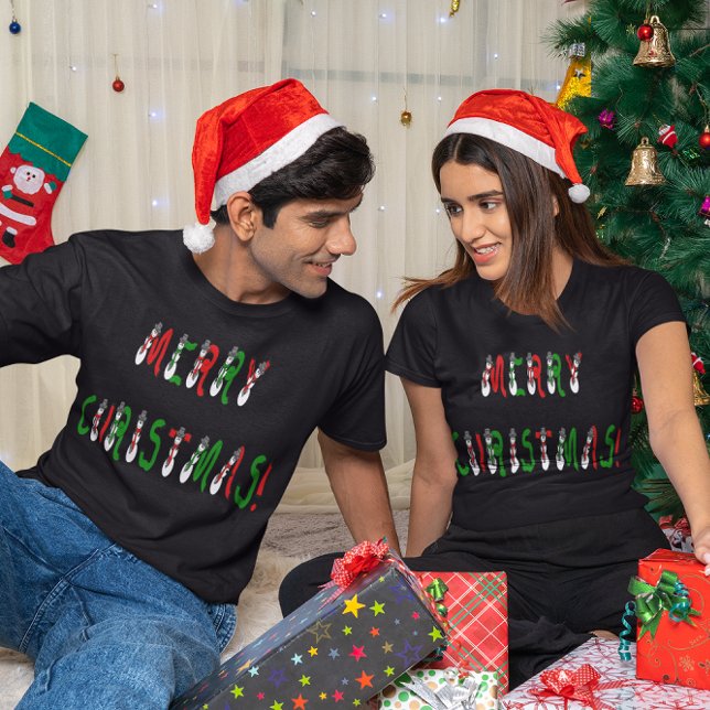Feliz Natal Snowman Font Dark T-Shirt (Merry Christmas Snowman Font Dark T-Shirt)
