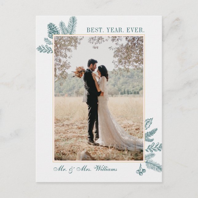 Feliz Natal Teal Floral | Cartões de natal de foto (Frente)