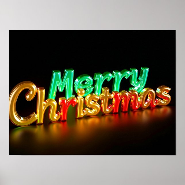 Feliz Natal Tipografia Luxuosa Poster Papel H06 (Frente)