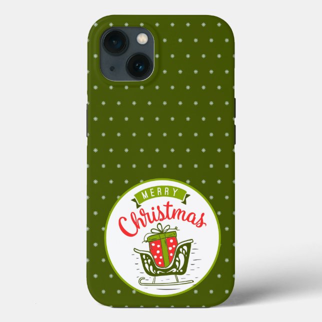 Feliz Natal Trenó Vermelho Verde Padrão Floco de N (Verso)