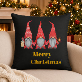 Feliz Natal Três Gnomos Almofada Preta de Lançamen