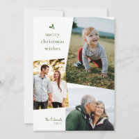 Feliz Natal Verde Deseja Três Cartões com fotos