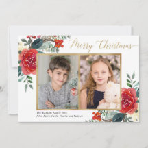 Feliz Natal, vermelho, aquarela floral, foto 2