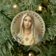 Feliz Natal | Virgem Maria | Enfeite de Cerâmica