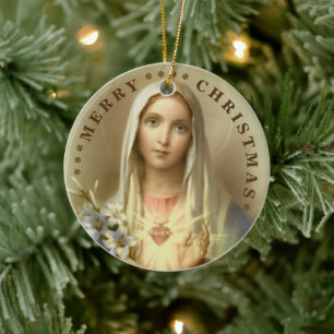 Feliz Natal   Virgem Maria   Enfeite de Cerâmica