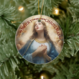 Feliz Natal | Virgem Maria | Enfeite de Cerâmica
