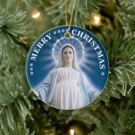 Feliz Natal | Virgem Maria | Enfeite de Cerâmica