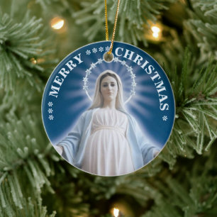 Feliz Natal Virgem Maria Enfeite de Cerâmica