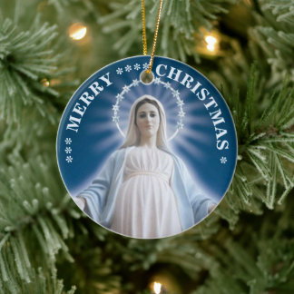 Feliz Natal | Virgem Maria | Enfeite de Cerâmica