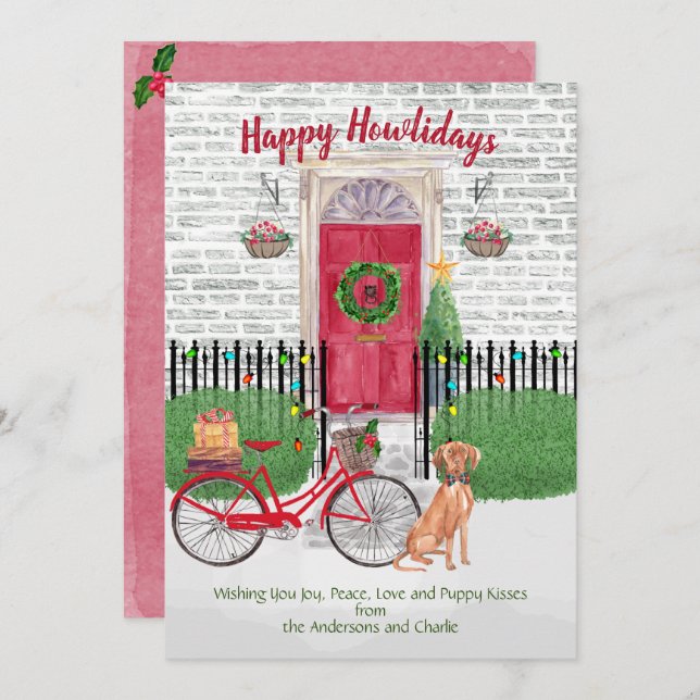 Feliz Natal Vizsla Bicicleta Porta Vermelha (Frente/Verso)