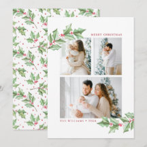 Feliz Natal Watercolor Holly 3 Fotos Feriado