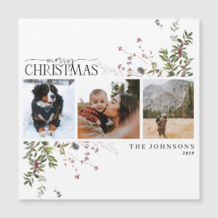 Feliz Natal Winter Berry 3 Photo Magnetic Card
