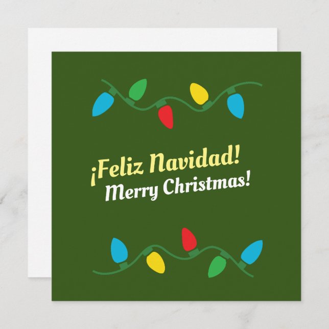  "Feliz Navidad" em Inglês e cartão de feriado esp (Frente/Verso)