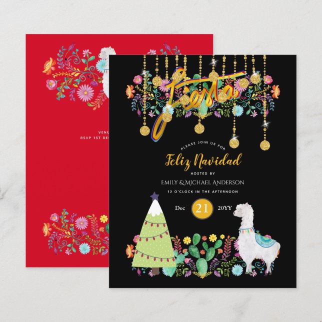 Feliz Navidad Fiesta Convite Folk Flower BUDGET (Frente/Verso)