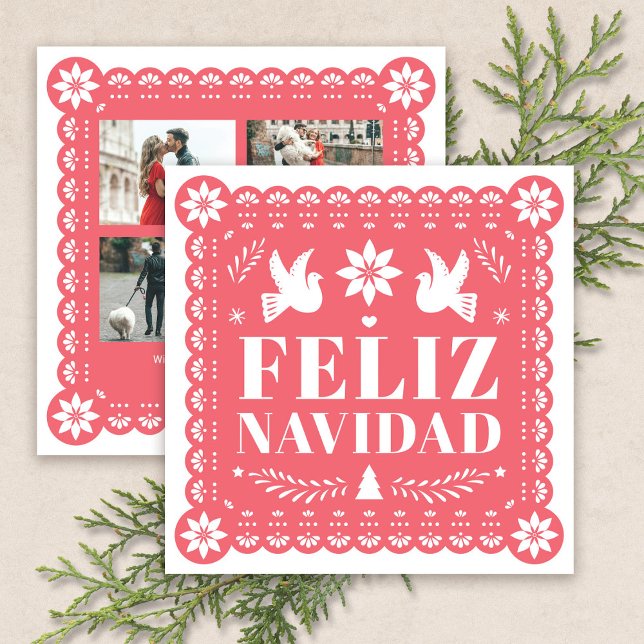 Feliz Navidad Papel Picado Cartão de Natal (Feliz Navidad Papel Picado Photo Christmas Card by Fiesta Valley Print)
