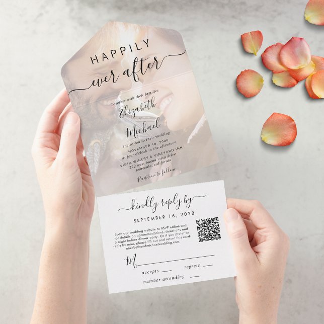 Feliz Nunca Após Casamento de Foto com Código QR (Our user-friendly template will generate your QR code automatically from your website address)