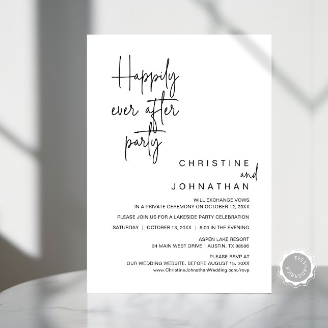 Feliz Nunca Depois Do Convite Do Partido Do Elopem (Happily Ever After Wedding Elopement Party Invitation Card, Modern Minimal, Dinner Downloadable)