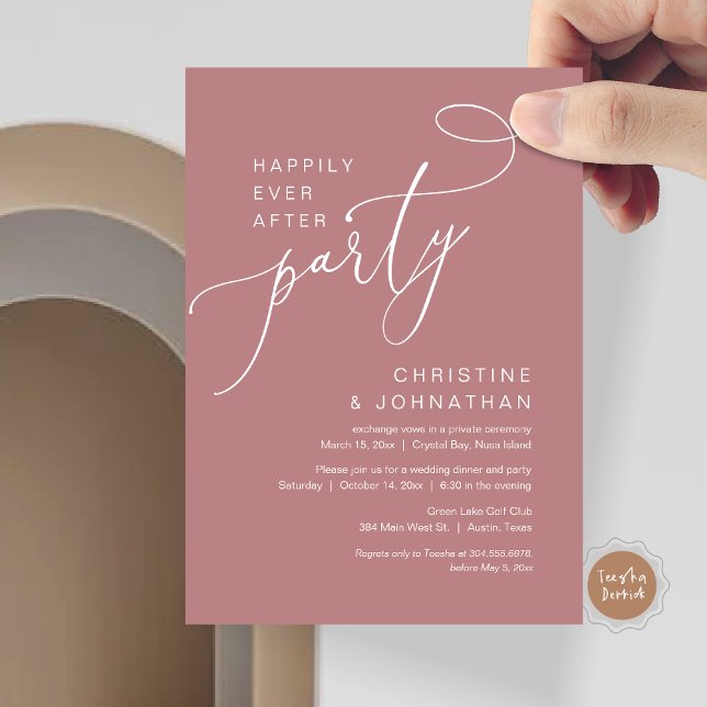 Feliz Nunca Depois Do Convite Do Partido Do Elopem (Happily Ever After Party, Wedding Elopement Brunch, Dinner or Lunch Invitation Card in Dusty Rose)