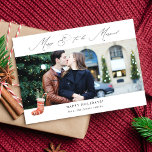 Feliz Panorâmica e A Ser Casado com Foto Estocando<br><div class="desc">Envie umas férias ou alegria de Natal e noivado com sua Feliz Panorâmica e para se casar com o Cartão com fotos Elegante.</div>