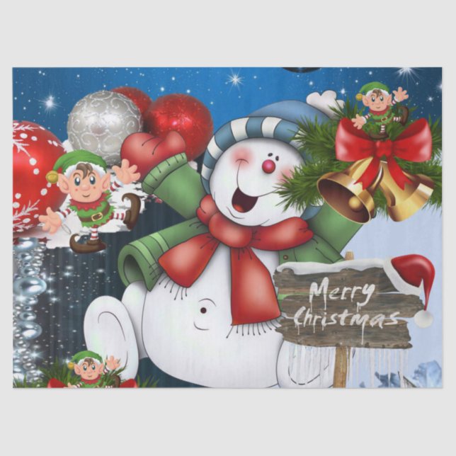 Feliz Papel Tecido de Natal Snowman (Frente )