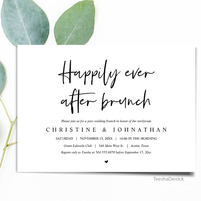 Feliz para sempre brunch, convite pós-casamento (Happily Ever After Brunch, Wedding Elopement Celebration in Modern Minimalist design themed)