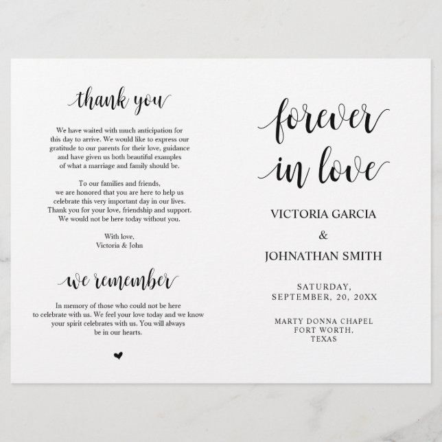 Feliz para sempre, programas de cerimônia dobrávei (Frente)