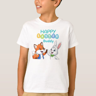 Feliz Páscoa Amigo Camiseta Infantil Coelho e Rapo