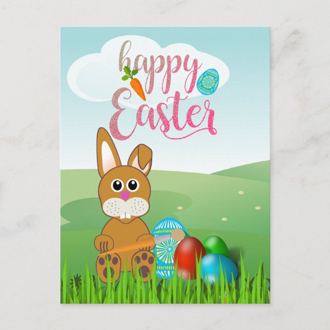 Feliz Páscoa com Coelho Bunny Kids Cartão Postal (Frente)