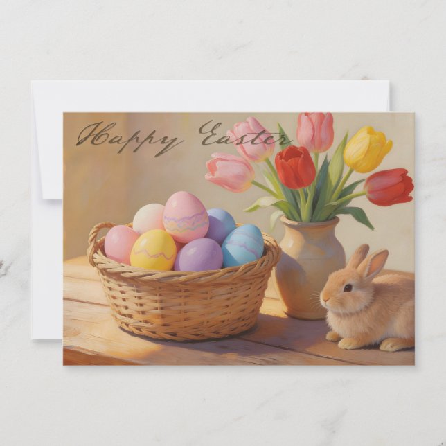 Feliz Páscoa com Ovos Coloridos e Tulipas (Frente)