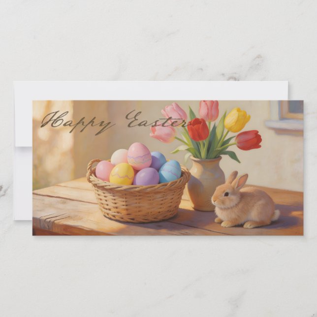 Feliz Páscoa com Ovos Coloridos e Tulipas (Frente)