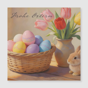 Feliz Páscoa com ovos coloridos e tulipas